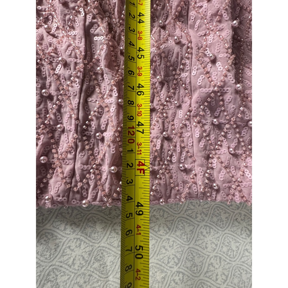 Oh Polly Mauve Beaded Sequin Midi Dress Square Neck Side Slit Purple US 4 NEW - Picture 5 of 9
